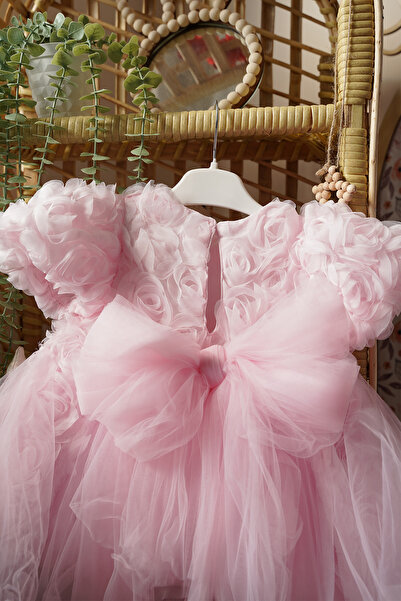 ALYRA Κοριτσίστικο 3D φόρεμα πριγκίπισσας με τριαντάφυλλα, τούλινο, με ανοιχτ...