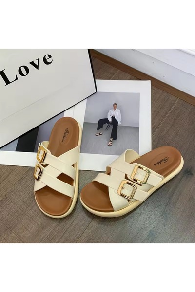 FASHION Casual Cross Strap Buckle Flat Slides for Women