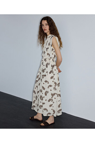 İpekyol Şal desen belden bağlamalı elbise