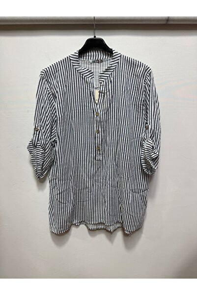 della moor Γυναικεία λευκή ιταλική μπλούζα με μοτίβο ρίγες, κοντό μανίκι, ove...