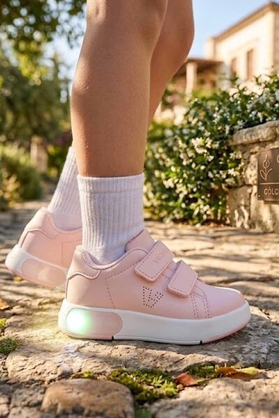 Vicco Lighted Girls' Sneakers - Powder Pink, Double Velcro Sneakers