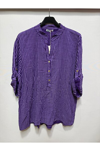 della moor Γυναικεία μωβ ιταλική μπλούζα με μοτίβο ρίγες, κοντό μανίκι, overs...