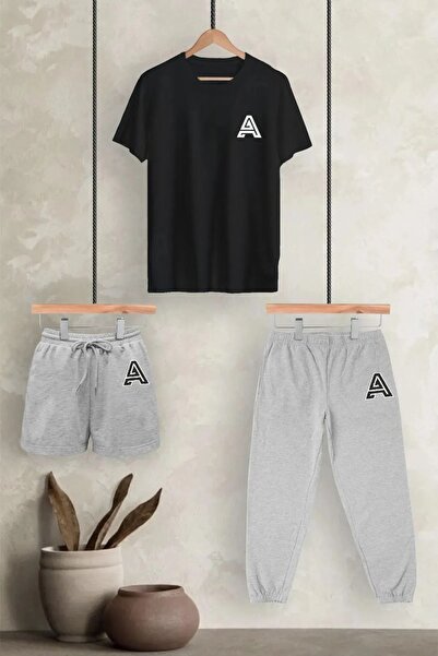 By Layina 3 Pack Printed Tracksuit Set - T-Shirt Shorts Jogger Sweatpants 3 P...