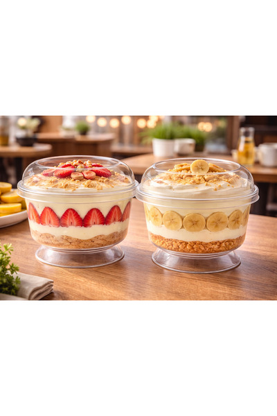 Ambalaj Evi Footed Dessert and Presentation Bowl with Lid 200 ml 5 Pieces Magnolia Bowl