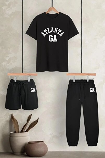 By Layina 3-Piece Printed Large Size Tracksuit Set - T-Shirt Shorts Jogger Sw...