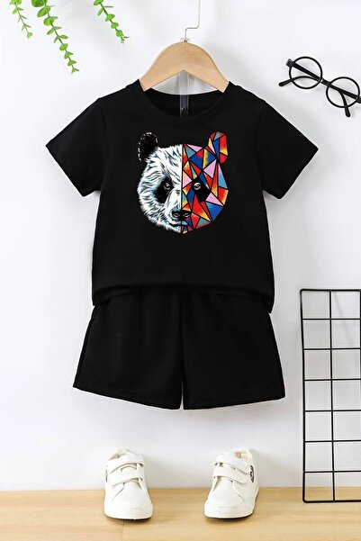 By Layina Printed children's set black - bottom top t-shirt shorts set black
