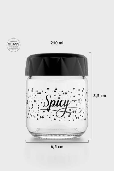 Renga Lexa 210 ml Spicy Patterned Glass Spice Jar 162011 Black