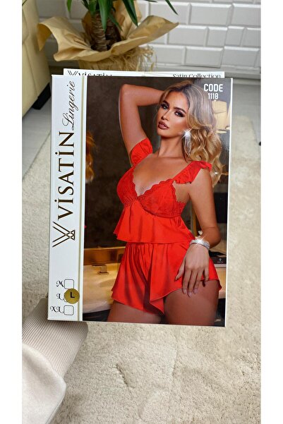 Visatin Lingerie Luxury Red Satin Nightgown Set |   Lace Detailed |   Comfort...