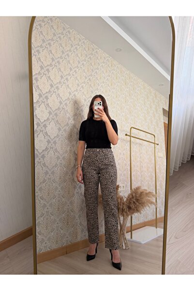 Butik Duygu Şakiroğlu ZR Kesik Paça Boyfıt Leopar Jean