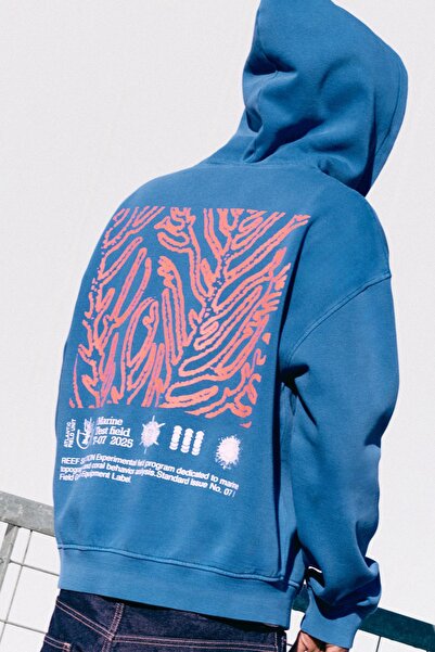 Pull & Bear Fermuarlı mavi kapüşonlu sweatshirt