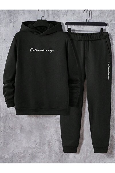 By Layina Set de trening unisex cu imprimeu, de jos, de sus, negru - Hanorac ...