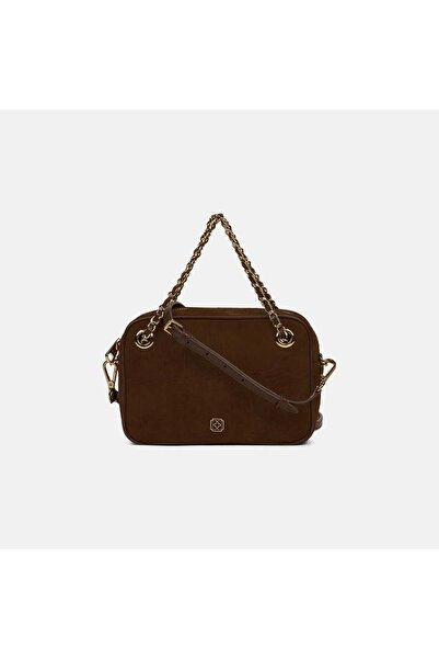 Desa Women's Bitter Brown Suede Leather Handbag with Adjustable Shoulder Strap