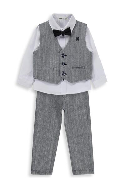 Civil Boys 3-Piece Linen Set with Vest for 2-5 Years - Navy Blue 4-5 Years