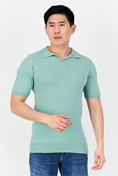 Threadbare Men Regular Fit Knitted Short Sleeve Polo Shirt, Light Green