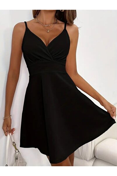 ALPACO Women's Imported Crepe Dress with Rope Straps and Double-Breasted Collar