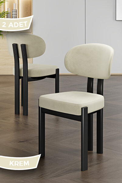 Canisa Dore Serisi 2 Adet Krem Babyface Kumaş Siyah Metal İskeletli Mutfak Sa...