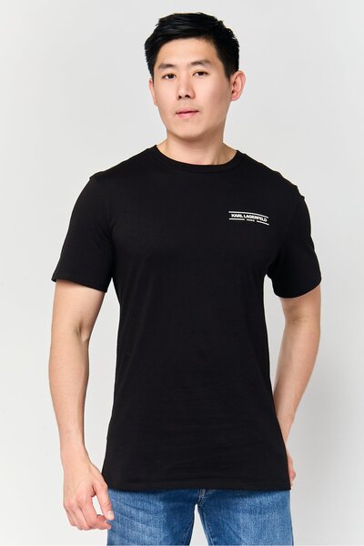 Karl Lagerfeld تي شيرت رجالي بشعار العلامة التجارية بأكمام قصيرة ورقبة دائرية...