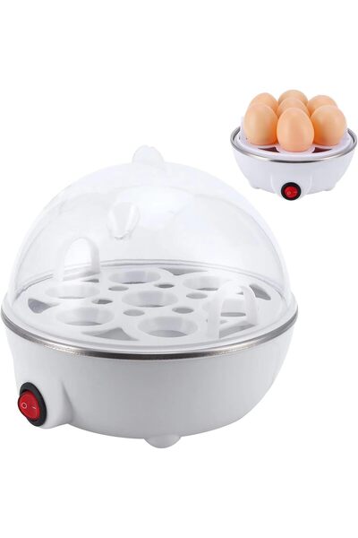 Biki سلاقة بيض كهربائية 350 واط 7 بيضات بغطاء شفاف أبيض
