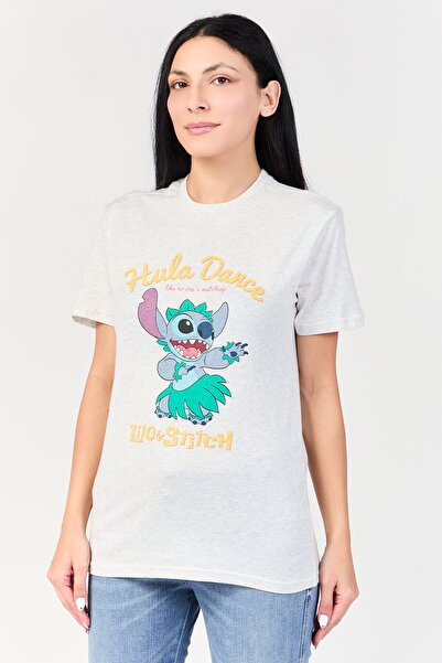 Undiz تي شيرت نسائي من x Disney برقبة دائرية وأكمام قصيرة وطباعة جرافيك، رماد...