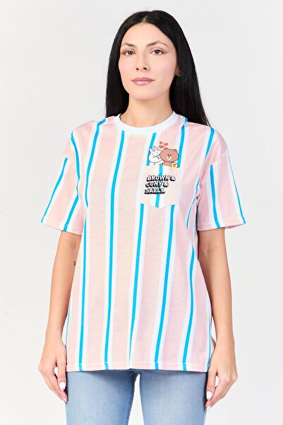 Undiz تي شيرت نسائي من x Line Friends برقبة دائرية وأكمام قصيرة، متعدد الألوان