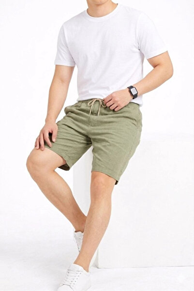 Alfanora Men's Linen Fabric Shorts with Pockets, Relaxed Fit, Elastic Waist -...