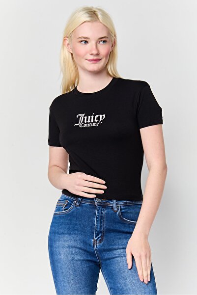 Juicy Couture Women Crew Neck Short Sleeve Brand Logo T-Shirt, Black