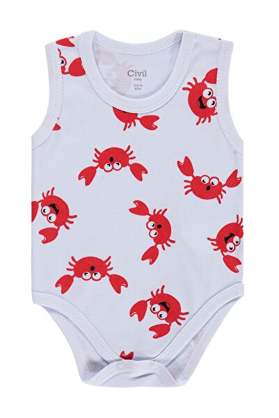 Civil Baby Crab Print 3-36 Months Snap Fastener Bodysuit - White
