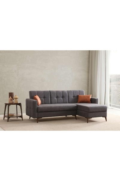 Vivense Lirya Sandıklı Bazalı Köşe Koltuk, Koyu Gri