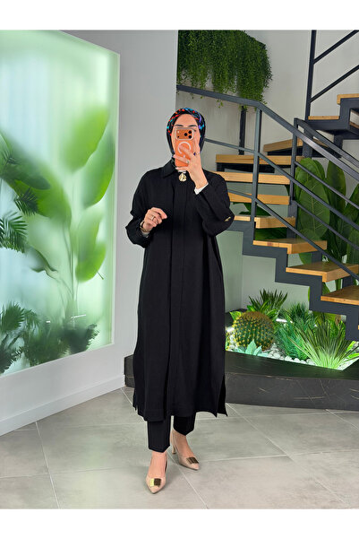 Armine Trend Kabartma Desenli Gizli Düğmeli Giyçık 25YT402 Siyah