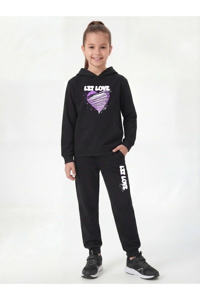 FYK COLLECTİON Σετ φόρμας για κορίτσια με λεπτομέρεια εκτύπωσης Love και τσέπ...