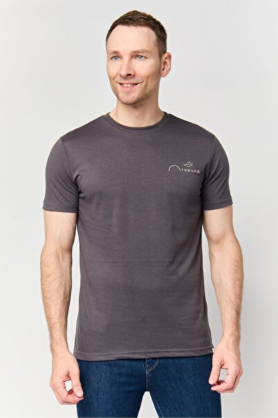 Laguna Men Regular Fit Embroidered Logo Short Sleeve T- Shirt, Dark Grey