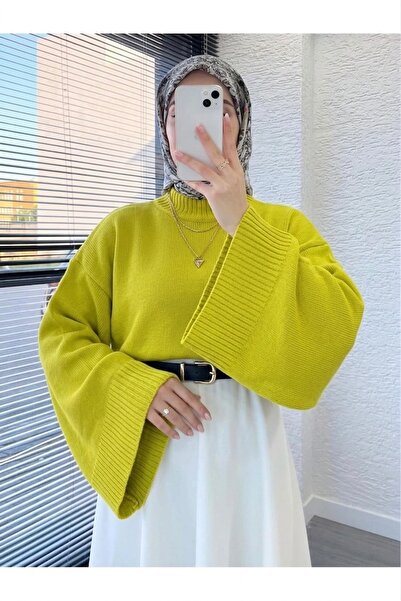 MELEK ARAZ Pulover de damă ecru cu mâneci liliac, verde ulei