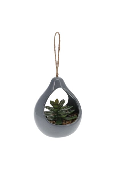 Koopman Artificial Succulent Plant, in grey ceramic drop-shaped support, 14 c...