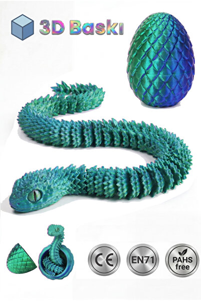 BBSKY Hareketli Kristal Yılan ve Yumurta Seti - 3D Baskı Organik Figür Oyunca...