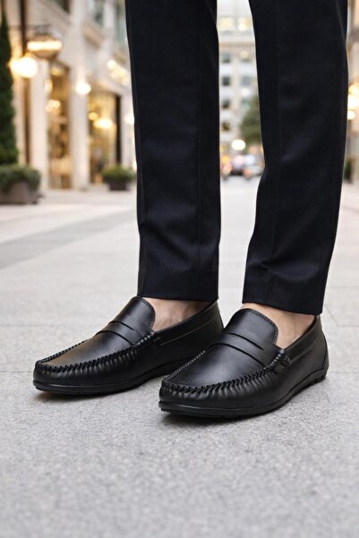 MODAONN Pantofi mocasini din piele neagră pentru bărbați – Model elegant și c...