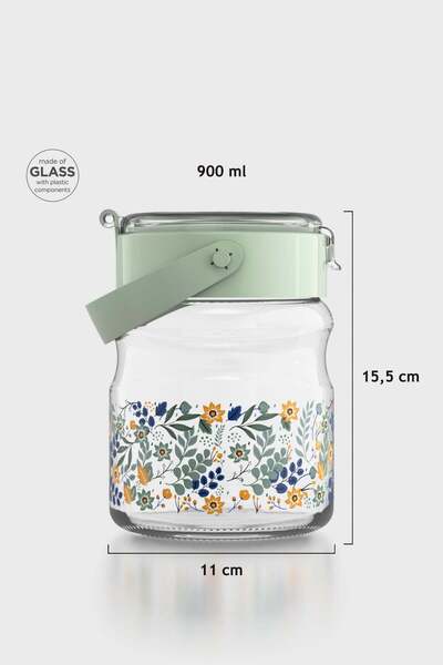 Renga Mono 900 ml Flower Patterned Glass Jar 132065 Green