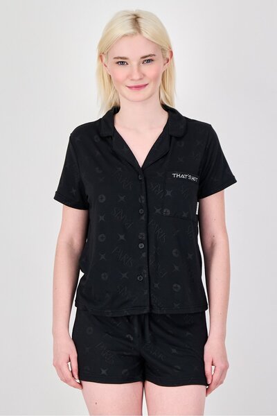 Paris Hilton Women 2 Pcs Short Sleeve Top And Pajama Shorts Set, Black