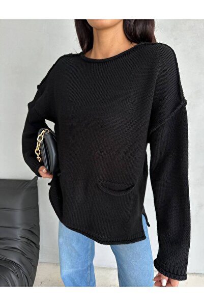 elbisereyonda Oversized Knit Sweater with Pocket Details