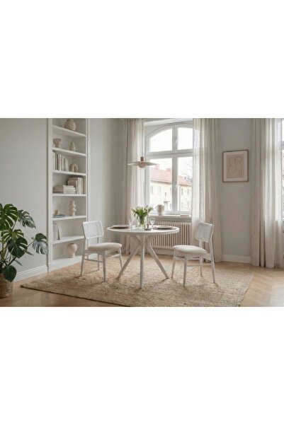 Vivense Belle Yuvarlak Mutfak Masa Takımı, Beyaz Lake Mat, 90 Cm