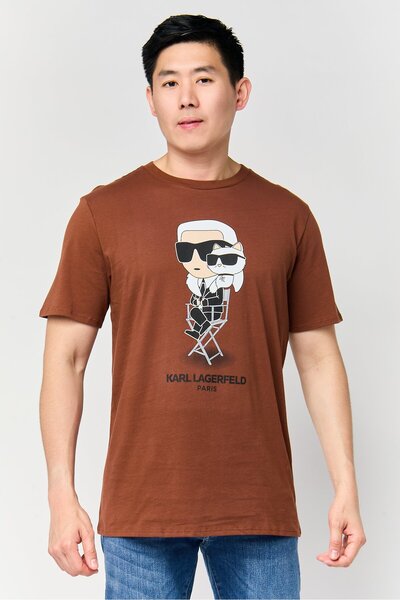 Karl Lagerfeld Men Crew Neck Short Sleeve Graphic Print T-Shirt, Brown