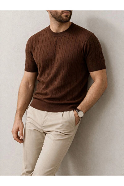 Alfanora Men's Summer Knitwear Woven T-Shirt Short Sleeve Crew Neck Knitted P...