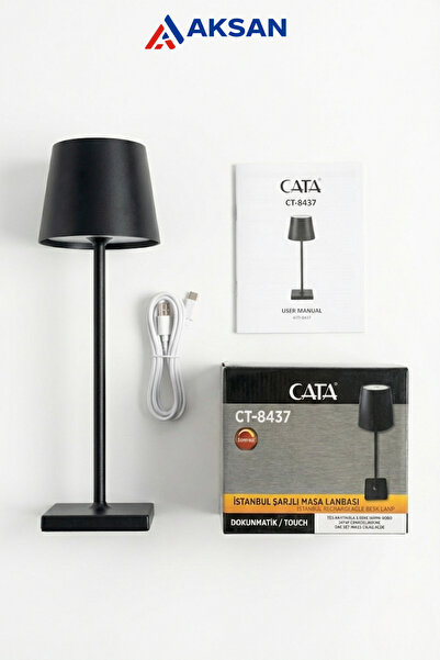 Cata CT-8437 İstanbul Siyah Şarjlı Kablosuz LED Masa Lambası – Dokunmatik 3 R...