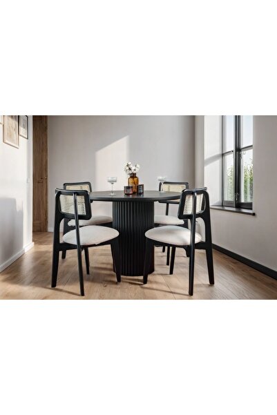 Vivense Morena 4 Sandalyeli Yuvarlak Masa Takımı, Siyah, 100X100