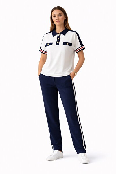 Kureyzibies Women'S+Polo+Collar+Striped+Comfortable+Cut+Double+Set