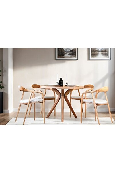 Vivense Vista Natural Ahşap Yuvarlak Masa Takımı