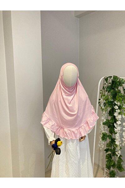 UHDE STORE Kız Çocuk Pratik Başörtü, Hazır Geçmeli Pamuklu Rahat Fırfırlı