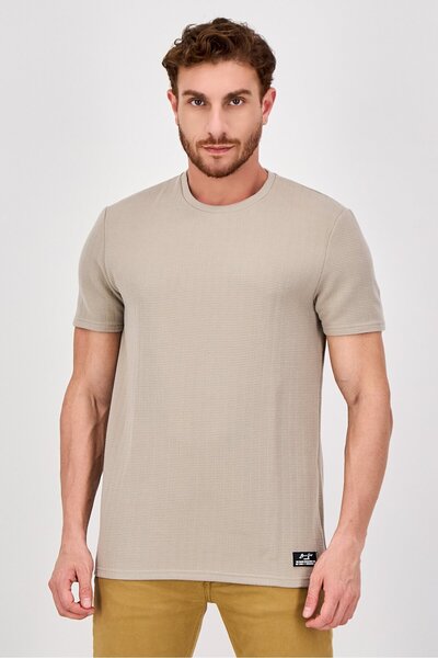 Brave Soul Men Crew Neck Textured Short Sleeve T-Shirt, Taupe