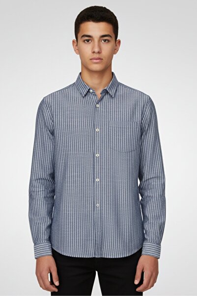 Nautica قميص جينز مخطط بأكمام طويلة للأولاد، متعدد الألوان