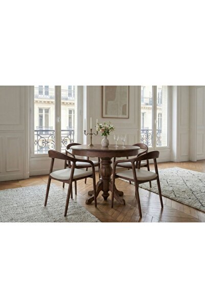 Vivense Diana Ceviz Ahşap Açılır Mutfak Masa Takımı, 4 Sandalyeli