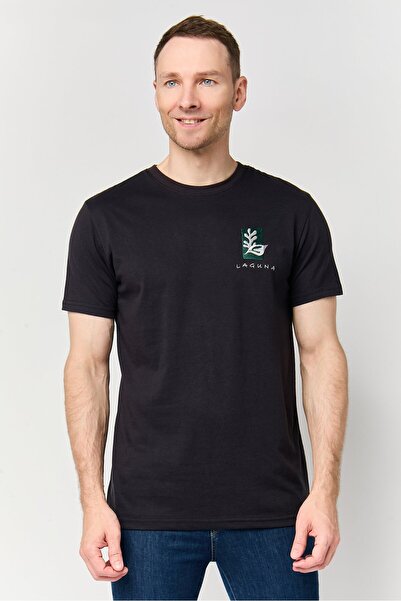 Laguna Men Regular Fit Embroidered Logo Short Sleeve T-Shirt, Black